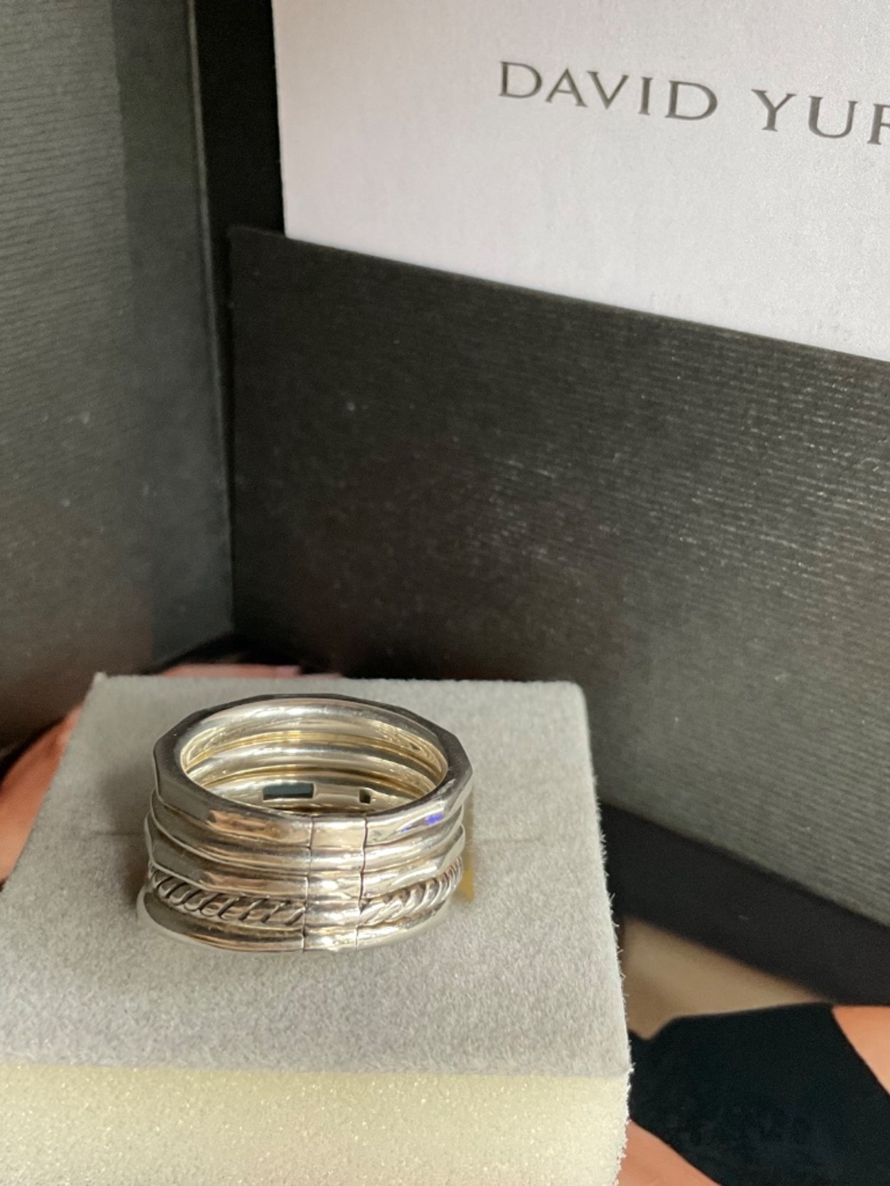 David Yurman Stax Sterling Silver/Blue Topaz size 8 Ring Stamped @DY925 - Picture 6 of 6